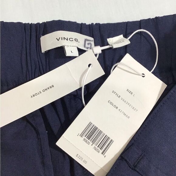 Vince Blue Pleat Front Pull-On Linen Blend Pants New Size Large - Picture 4 of 12